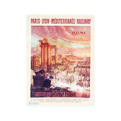 Vintage PLM French travel poster, Rome, vintage tourism poster Rome, Train travel poster