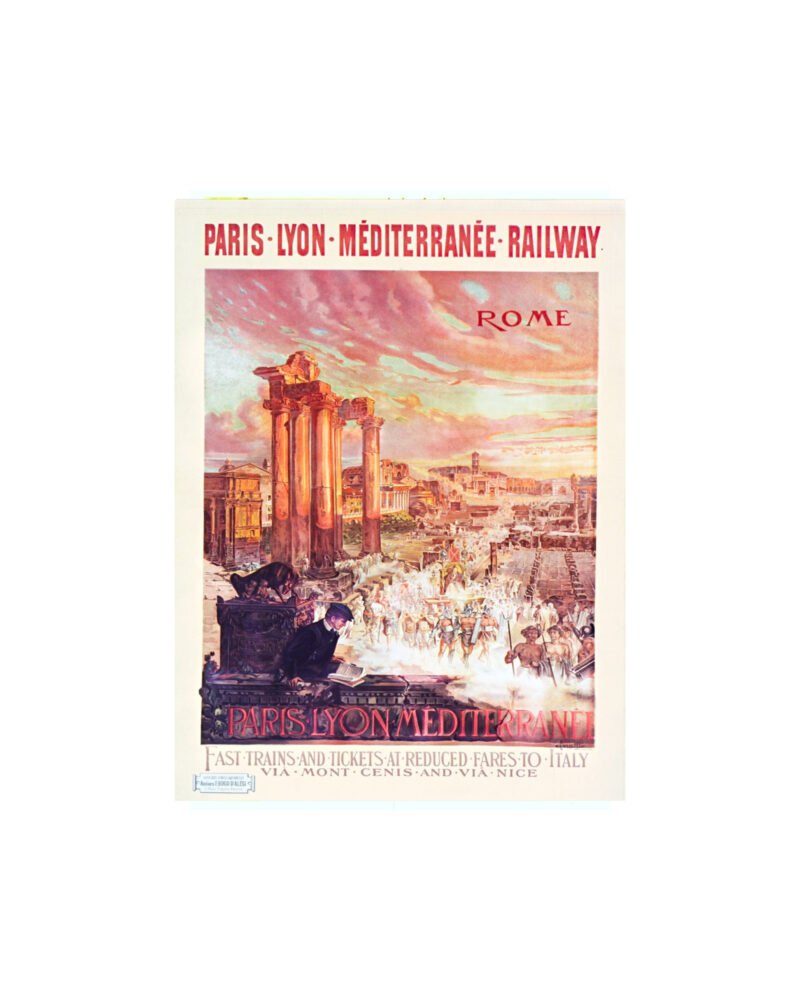 Vintage PLM French travel poster, Rome, vintage tourism poster Rome, Train travel poster