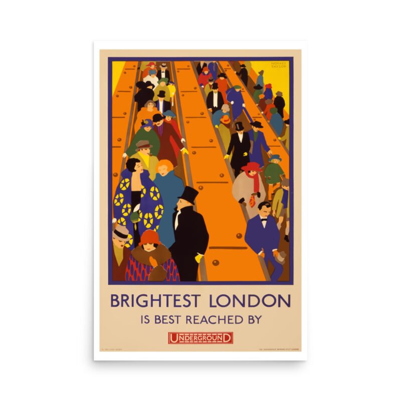 Mid century art deco London Underground poster, historic travel advert poster art deco period