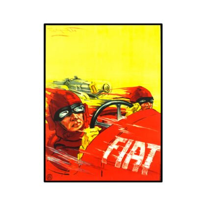 Vintage Fiat car racing poster, grand prix poster