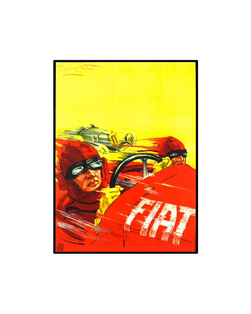 Vintage Fiat car racing poster, grand prix poster