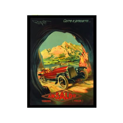 Vintage Italian car poster, Ansaldo motor car poster