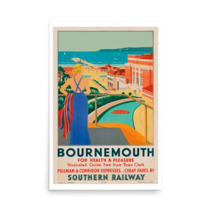 Vintage Travel poster, Bournemouth, southern railway