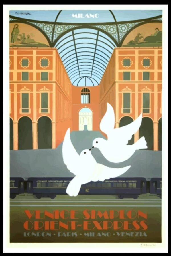 Orient Express Travel Poster Print Orient Express Venice Simplon,  London - Paris - Milano - Venezia, Vintage World Travel Poster, Retro Railway Print