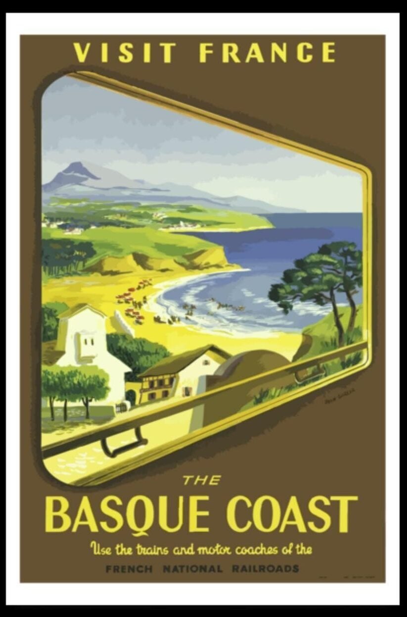 Visit France, The Basque Coast World Travel Print, Matte Paper, Travellers Gift Idea Wall Decor Art
