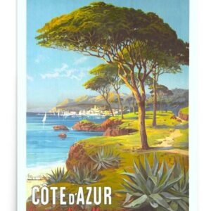 La Cote d'Azur Vintage France Travel Poster, South Of France Travellers Gift Idea