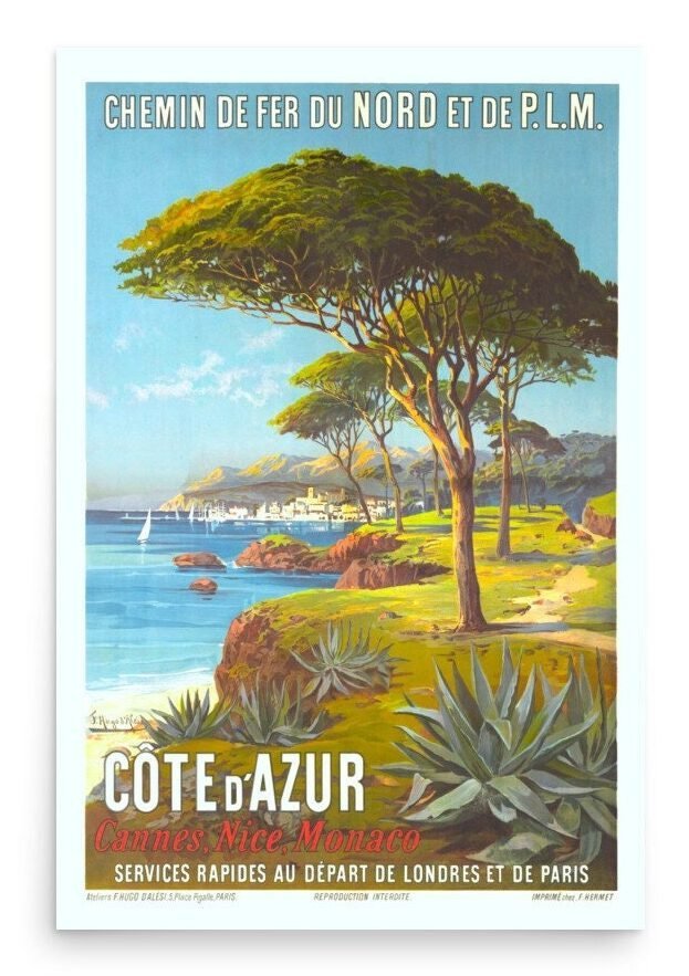 La Cote d'Azur Vintage France Travel Poster, South Of France Travellers Gift Idea