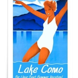 Lake Como Vintage Italian Travel Print, Art Deco Poster Lago Di Como, World Travel Print