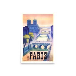 Paris Notre Dame Travel Poster, Paris Retro Poster,  Vintage French Poster, Wedding Gift Idea, Art Deco Travel Poster Wall Decor Print