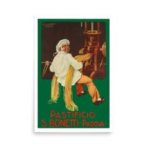 Vintage Italian Pasta Advert Poster, Vintage Spaghetti Print, Italian Spaghetti Poster Print, Pastificio S. Bonetti Padua