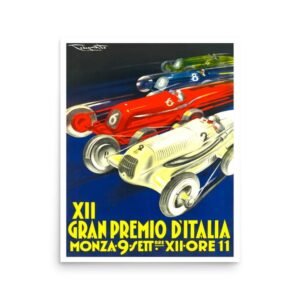 XII Gran Premio d'Italia Monza, Vintage Grand Prix Poster, Italian Motor Racing Print, Racing Cars Motorsport Print, F1 Racing Print