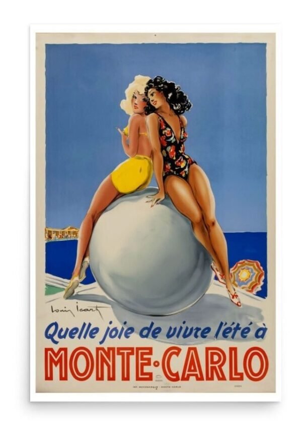 Monte Carlo Poster, Vintage French Travel Poster, Monaco Poster, France Beach Picture