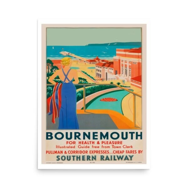 Bournemouth Print, Vintage Bournemouth Travel poster, Bournemouth Travel Print,  Southern Railway Tourism Poster Print