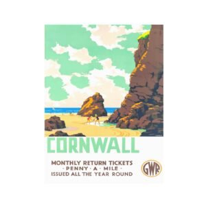 Vintage Cornwall Poster, GWR Vintage Travel Ad, Great Western RailwayTravel Poster, BritishTourism Poster Print
