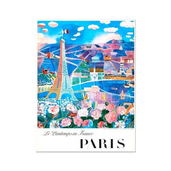 Le Printemps en France, Paris Vintage FrenchTravel Ad Poster, Paris Travel Poster, Spring Time in France