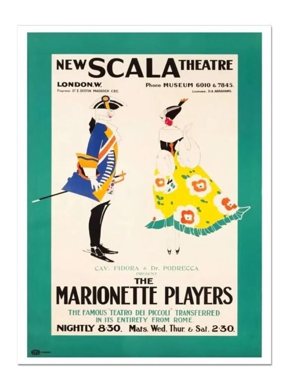 Vintage Theatre Poster, New Scala Theatre, The Marionette Players, Poster Print, Historic Theatre Enternainment Poster