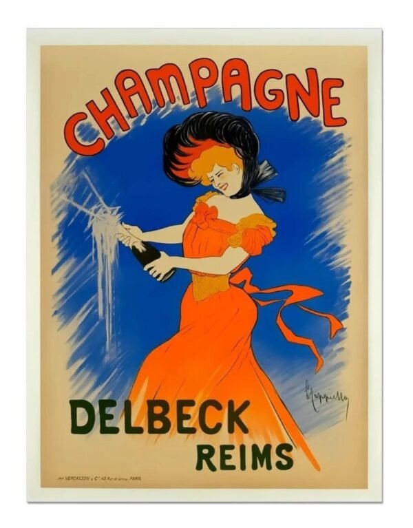 Champagne Poster, Delbeck Reims Vintage French Drink Advert Poster, Food And Drink Poster,  Kitchen Bar Print