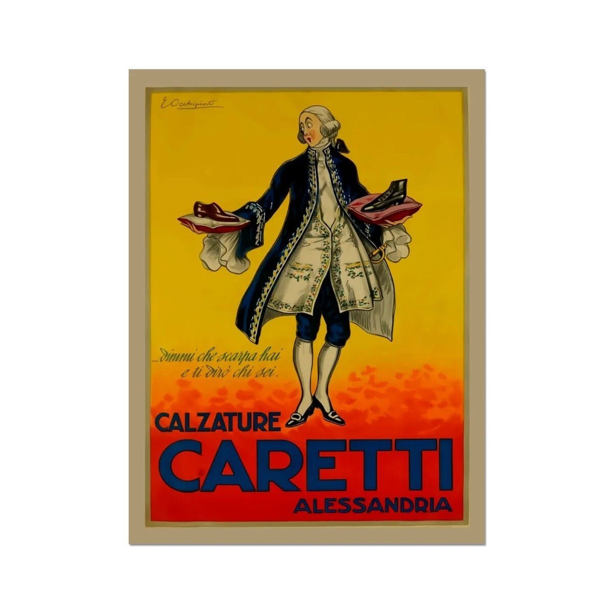 Vintage Shoe Advertising Poster Print, Vintage Italian Ad Poster For Footwear, Calzature Caretti Alessandro