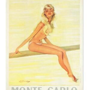 Monte-Carlo Monaco Tourism Poster Print, Vintage French Travel Poster For Monte Carlo Girl On A Board