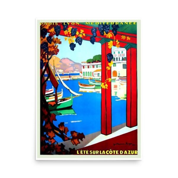 Vintage Cote D'Azur Poster,  French PLM Travel Poster,  Summer on the Cote d'Azur Poster, World Art Deco Travel Print, French Travel Poster
