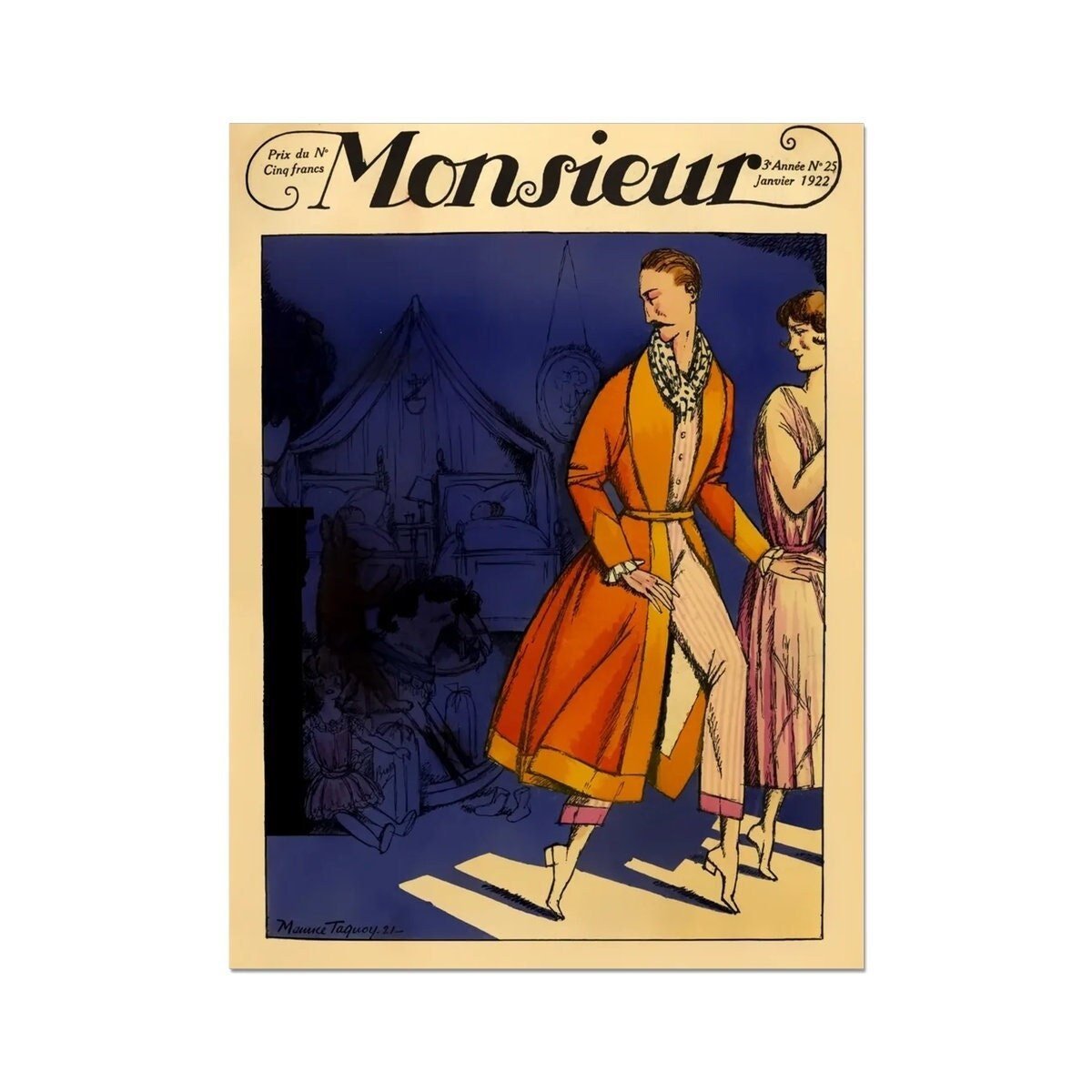 Vintage Fashion Magazine Cover, Monsieur Revue Des Elegances Magazine Cover January 1922 Poster Print, Men's Fashion Poster