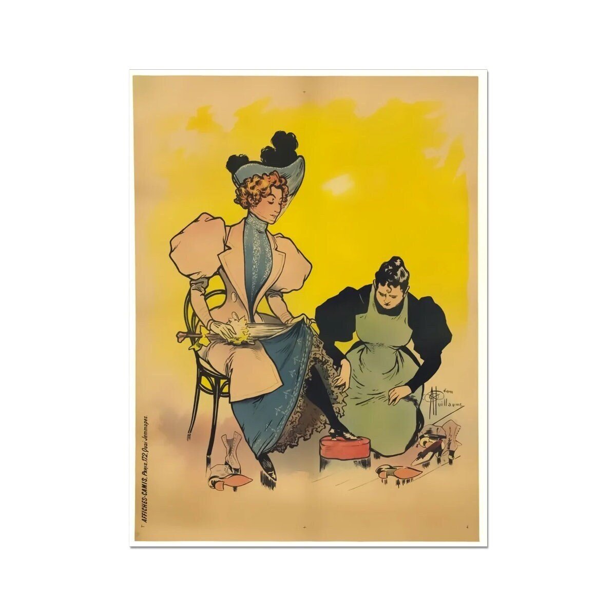 Vintage Shoe Poster, Elegante essayant des chaussures, Shoes, Advertising Poster Print, Vintage French Fashion Ad Poster