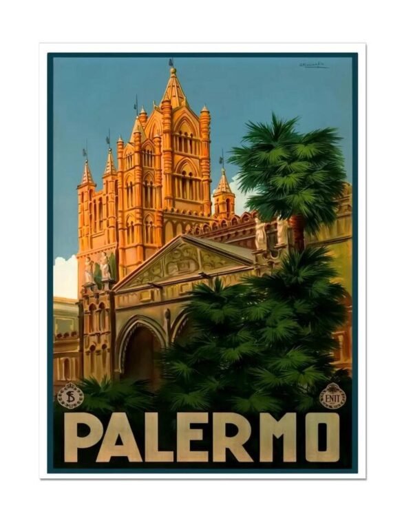 Palermo Sicily Poster, Palermo Cathedral Vintage Enit Poster Print, Italian Tourism Poster, World Travel Poster