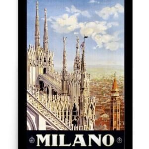 Milan Poster, Milano Vintage Travel Print, Vintage World Travel Poster, Art Deco Printed Poster Wall Decor