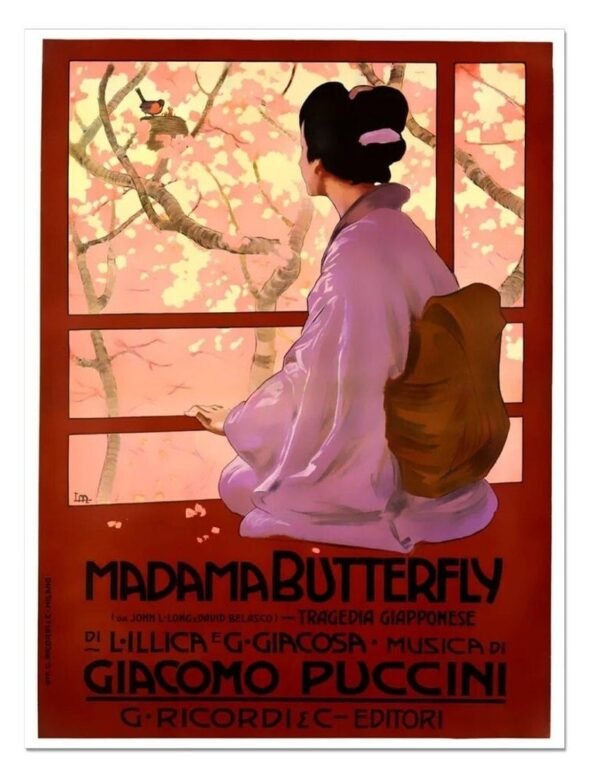 Madam Butterfly Poster, Madama Butterfly, Vintage Puccini Italian Opera Advertising Poster, Theatre Poster Print