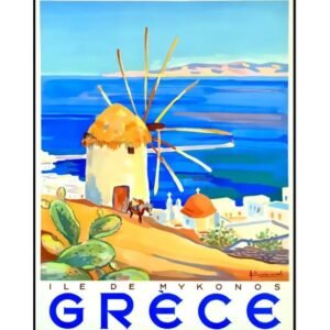 Greece Poster, Island of Mykonos Poster, Vintage Travel And Tourism Poster, Grece Travel Poster Print, World Travel Poster