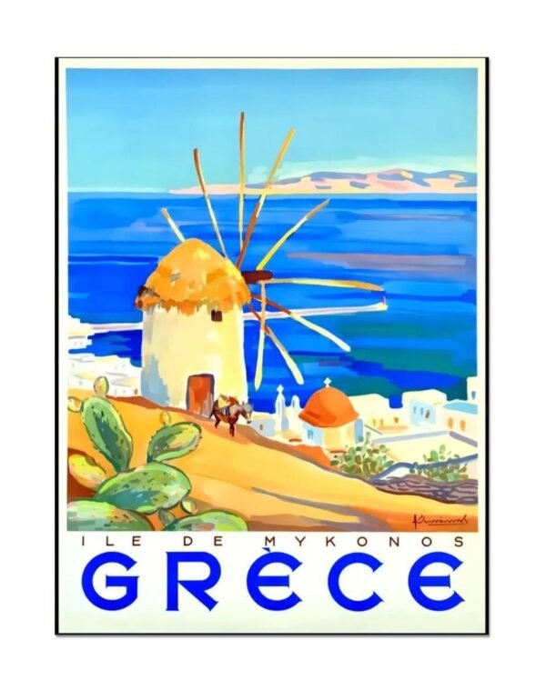Greece Poster, Island of Mykonos Poster, Vintage Travel And Tourism Poster, Grece Travel Poster Print, World Travel Poster