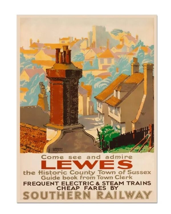 Lewes Poster, The Historic Town Of Sussex, Vintage British Railways Tourism Poster Print, Poster