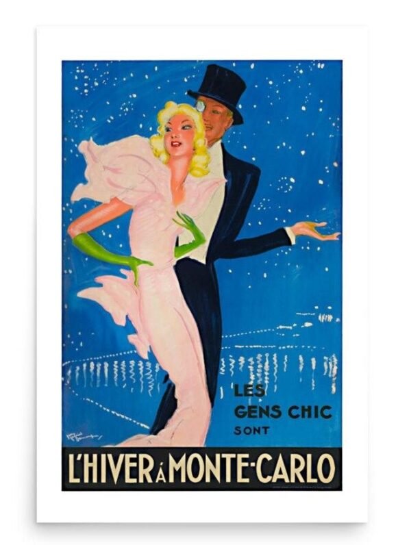 Vintage Monte-Carlo Poster, L'Hiver In Monte-Carlo, Winter in Monte-Carlo Vintage Travel Poster, Monaco Travel Print, World Travel Print