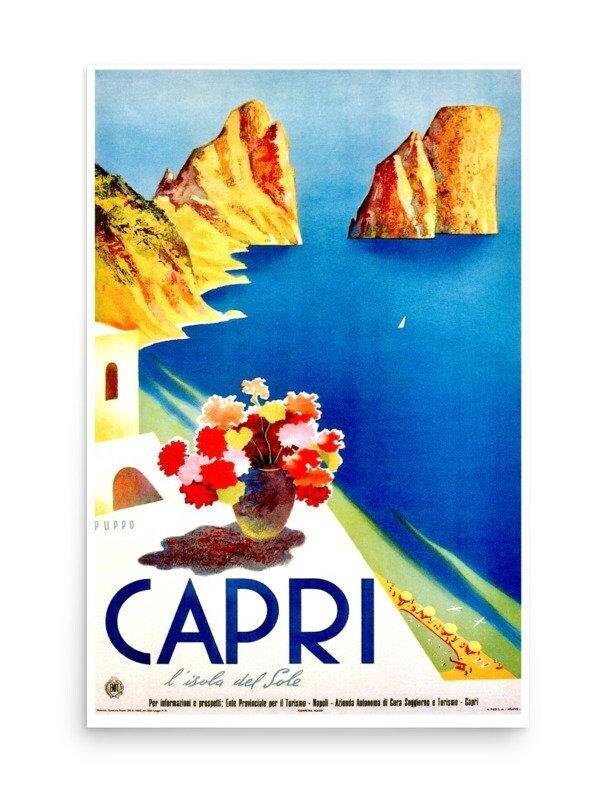 Vintage Capri Travel Poster, Vintage Italy Travel Poster, Matte Paper WorldTravel Picture, Italian Island Print