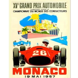 Monaco Grand Prix 1957 Poster Print, Championnat Du Monde Pour Des Conducteurs, XVe Grand Prix Automobile, Monte-Carlo Car Race Poster
