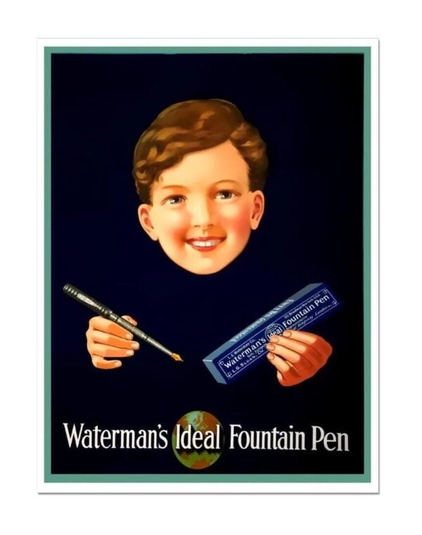 Ideal Waterman Fountain Pen Vintage Advertising Advert Poster Print, Writing Pen Ad Poster, Pen Poster Print