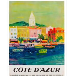 Cote D'Azur Poster, Vintage French Travel Poster, France World Travel Print,The South Of France Poster, French Riviera Print